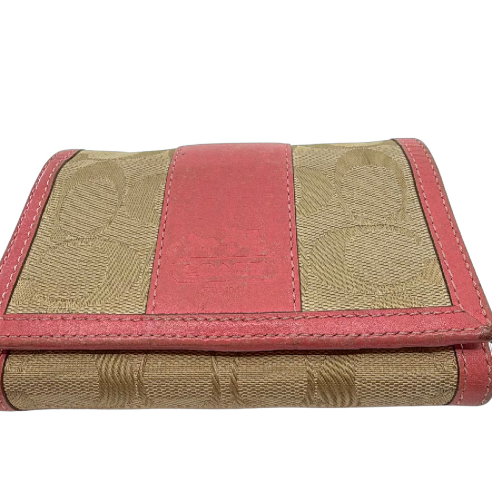Coach Signature Trifold Pink C Canvas & Leather Wallet